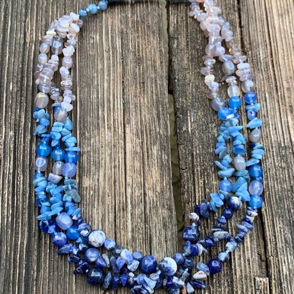 Blue And Taupe Multi Strand Necklace - Picture 1 of 5
